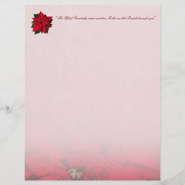 Lámina Papel de Carta Navideño con Poinsettia Roja (Anverso)