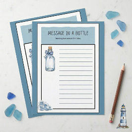 Lámina Papel de carta rayado de botella de mensaje náutic