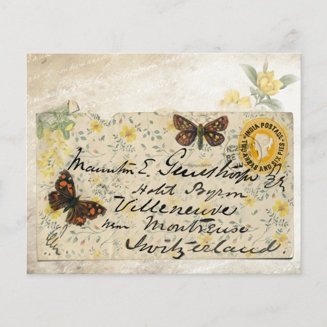 Lámina Papel de cartón amarillo floral y mariposa (Anverso)