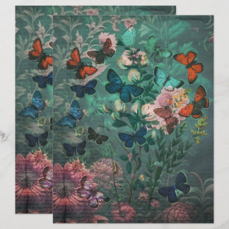 Lámina Papel de cartón azul de mariposas y flores de époc