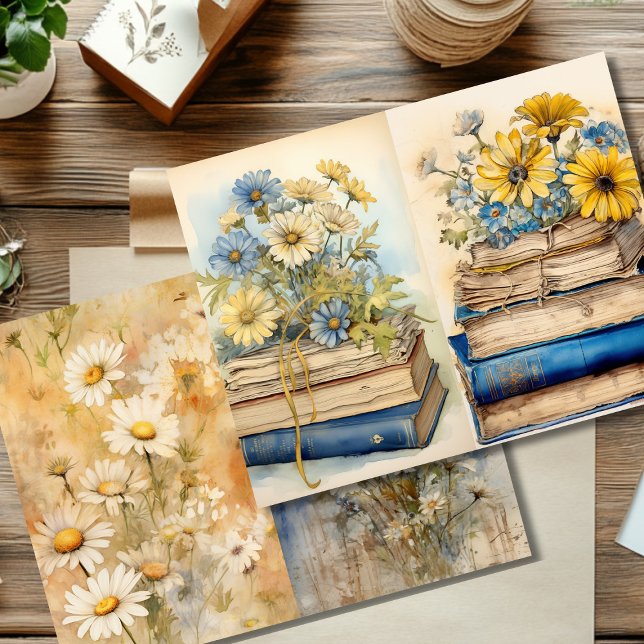 Lámina Papel de cartón de libros apilados y de margarita  (Subido por el creador)