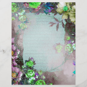 Lámina Papel de cartón de marco floral verde y de lavanda