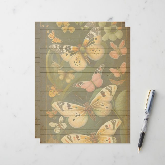 Lámina Papel de cartón de mariposas botánicas vintage (Anverso/Reverso In Situ)