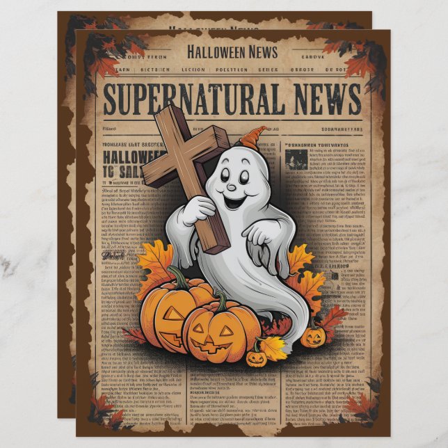 Lámina Papel de cartón fantasma de Halloween vintage (Anverso / Reverso)