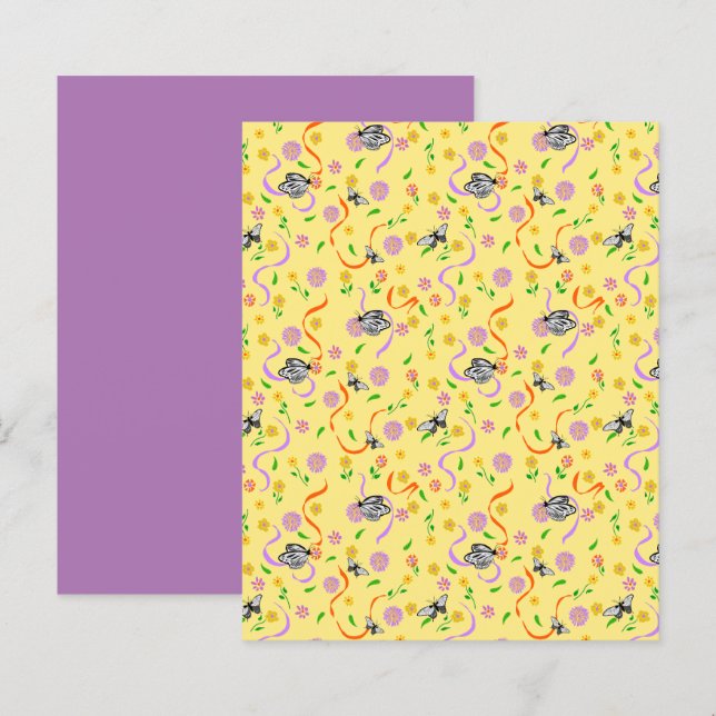 Lámina Papel de cartón floral amarillo de mariposa (Anverso / Reverso)