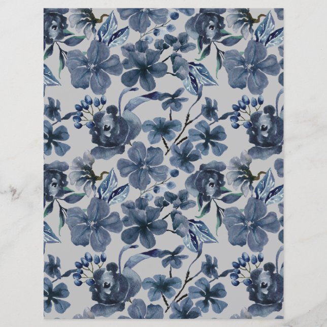 Lámina Papel de cartón floral azul (Anverso)