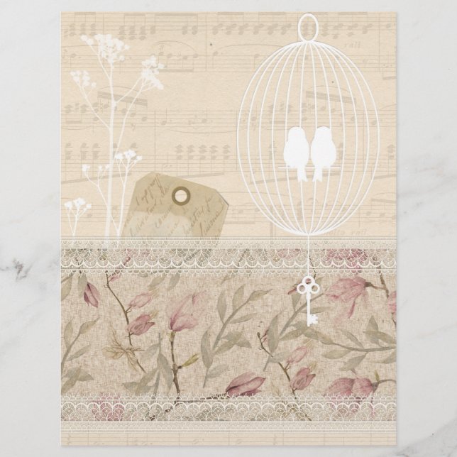 Lámina Papel de cartón floral de crema de bonito y encaje (Anverso)