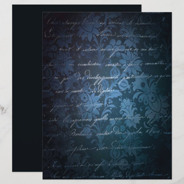 Lámina Papel de cartón floral gris gris de carbón azul (Anverso / Reverso)
