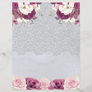 Lámina Papel de cartón floral plateado y romántico