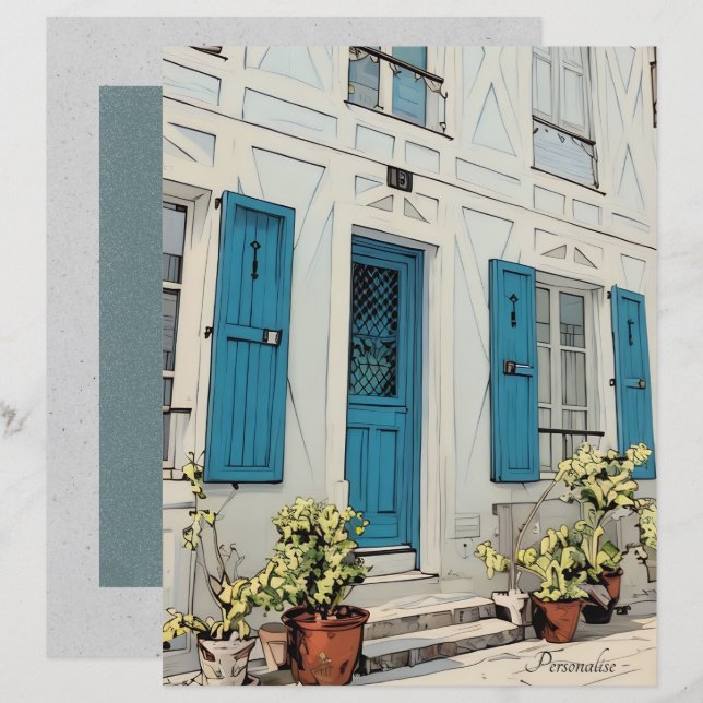 Lámina Papel de cartón gris azul de la planta de la Casa  (Anverso / Reverso)