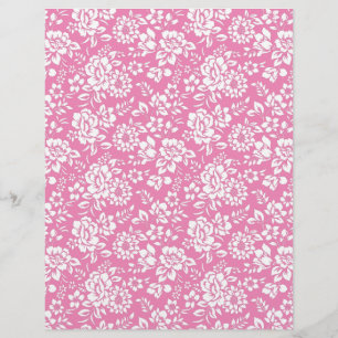 Lámina Papel de cuadernillo blanco floral de color rosa c