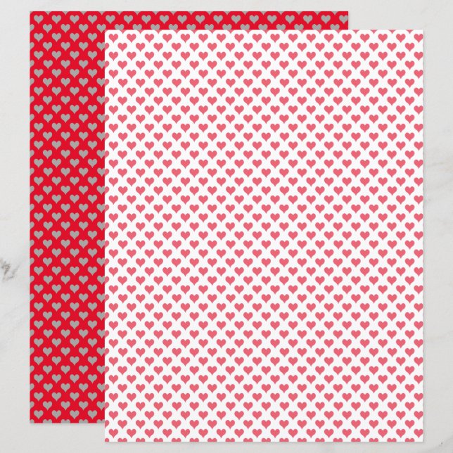 Lámina Papel de cuadernillo blanco rojo de corazones pequ (Anverso / Reverso)