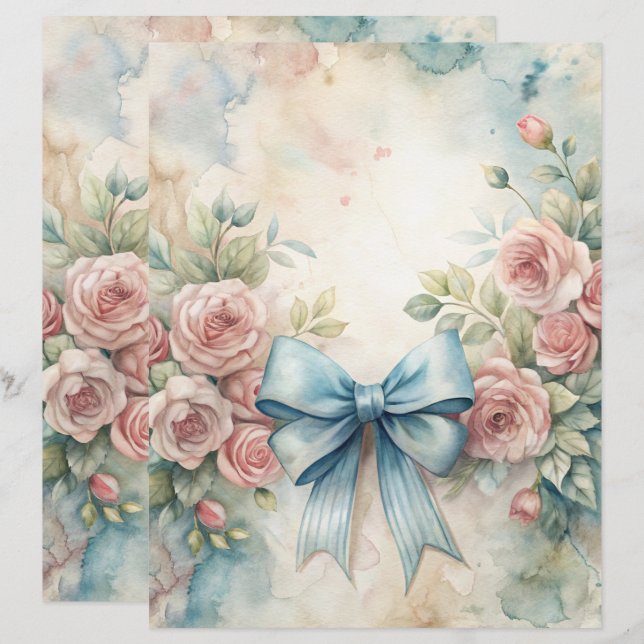 Lámina Papel de cuadernillo chic del Shabby Azul (Anverso / Reverso)