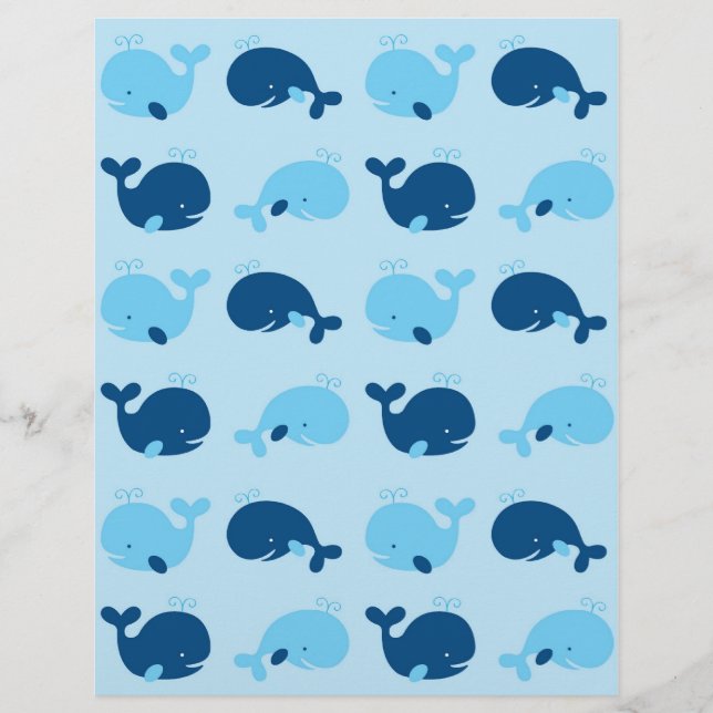 Lámina Papel de cuadernillo de bebé de ballena azul náuti (Anverso)