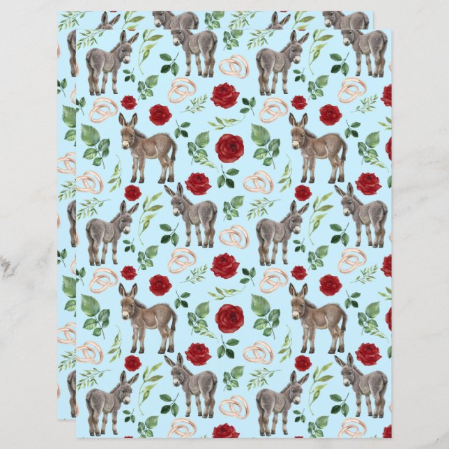 Lámina Papel de cuadernillo de Boda de burro en azul (Anverso / Reverso)