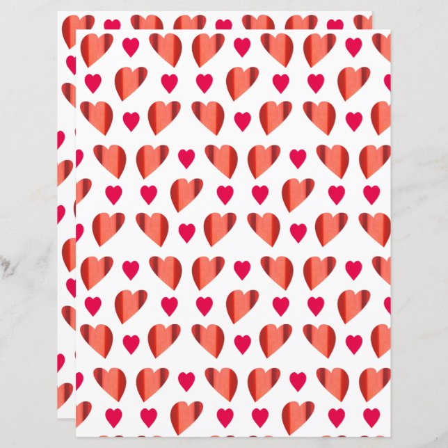 Lámina Papel de cuadernillo de corazones rojos y rosados (Anverso / Reverso)