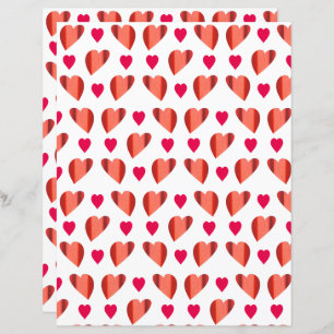 Lámina Papel de cuadernillo de corazones rojos y rosados