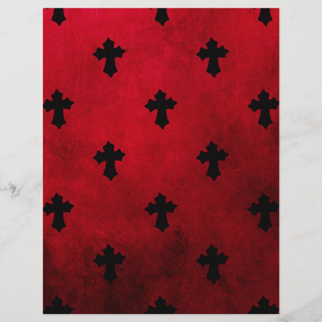 Lámina Papel de cuadernillo de cruces góticas rojas y neg (Anverso)