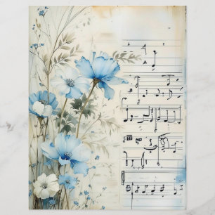 Lámina Papel de cuadernillo de floral azul de Shabby Chic