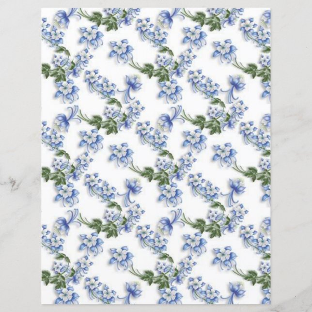 Lámina Papel de cuadernillo de flores azules dulces (Anverso)