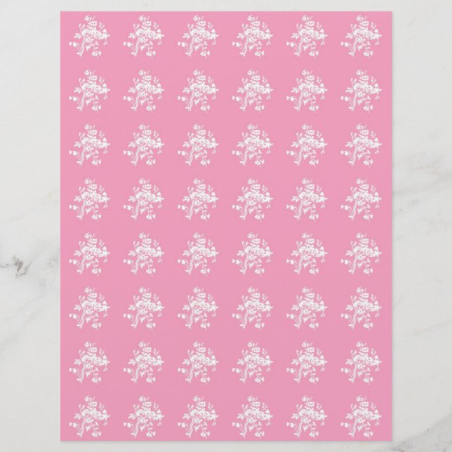 Lámina Papel de cuadernillo de flores blancas rosadas en  (Anverso)