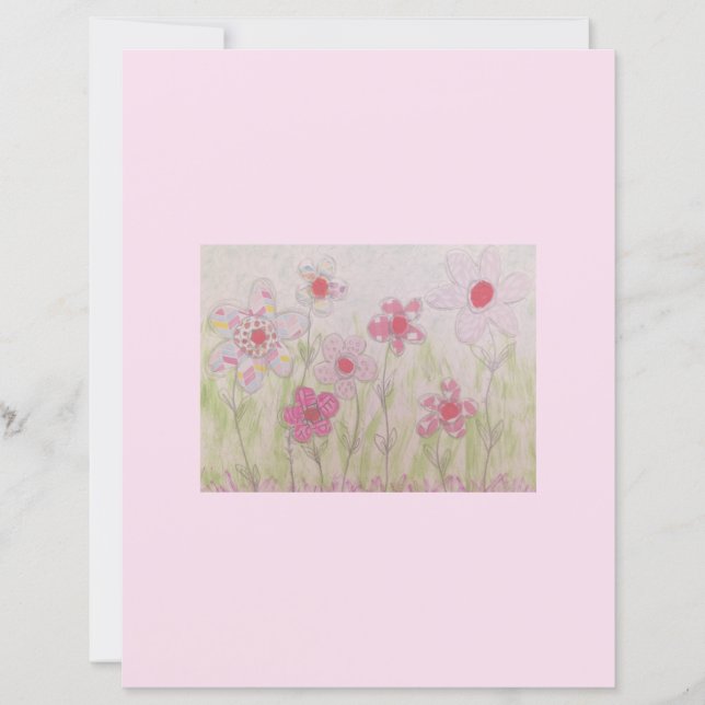 Lámina Papel de cuadernillo de flores con patrones rosado (Anverso)