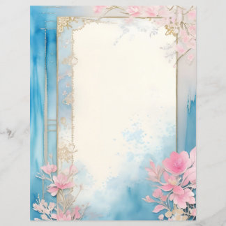 Lámina Papel de cuadernillo de flores de color de agua si