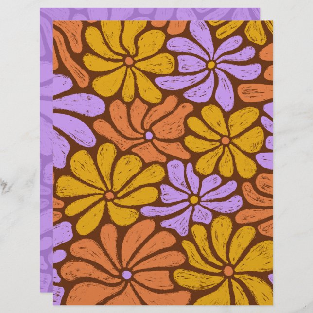 Lámina Papel de cuadernillo de flores de Groovy (Anverso / Reverso)