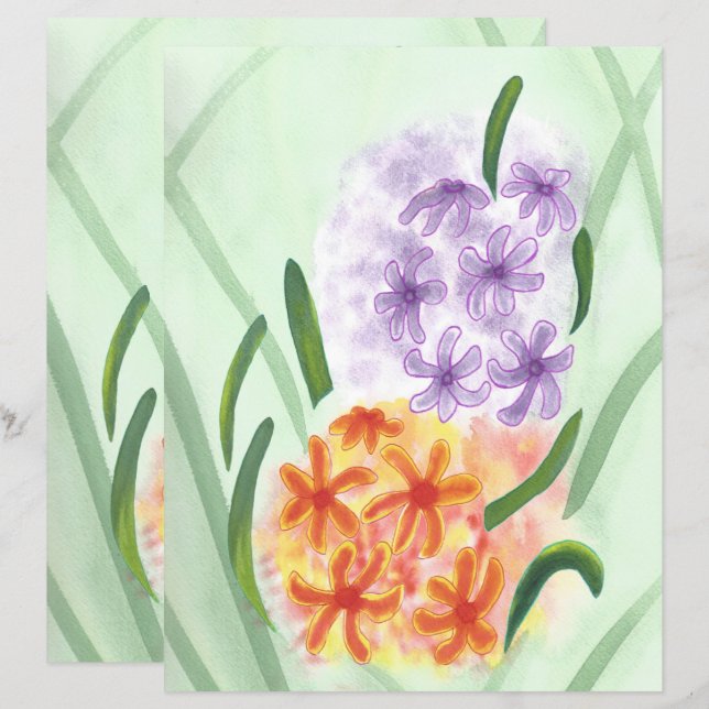 Lámina Papel de cuadernillo de flores de jacinto naranja  (Anverso / Reverso)