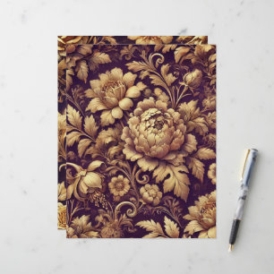 Lámina Papel de cuadernillo de flores moradas y doradas v