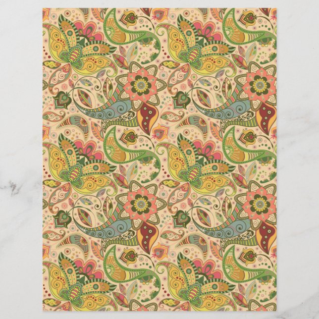 Lámina Papel de cuadernillo de flores Paisley | Floral vi (Anverso)