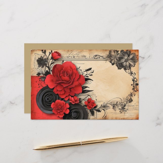Lámina Papel de cuadernillo de flores rojas de Gótico Art (Anverso/Reverso In Situ)