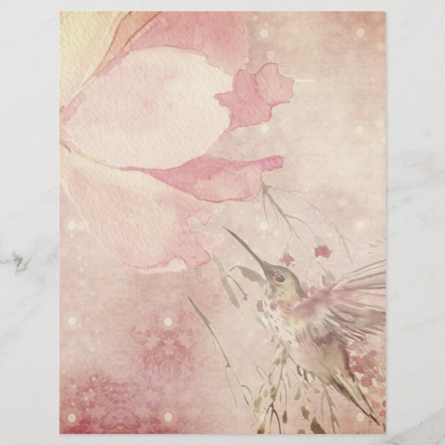 Lámina Papel de cuadernillo de flores rosadas (Anverso)