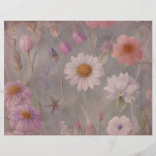 Lámina Papel de cuadernillo de flores vintage fundidas