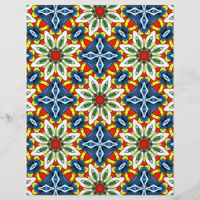 Lámina Papel de cuadernillo de flores y diamantes (Anverso)