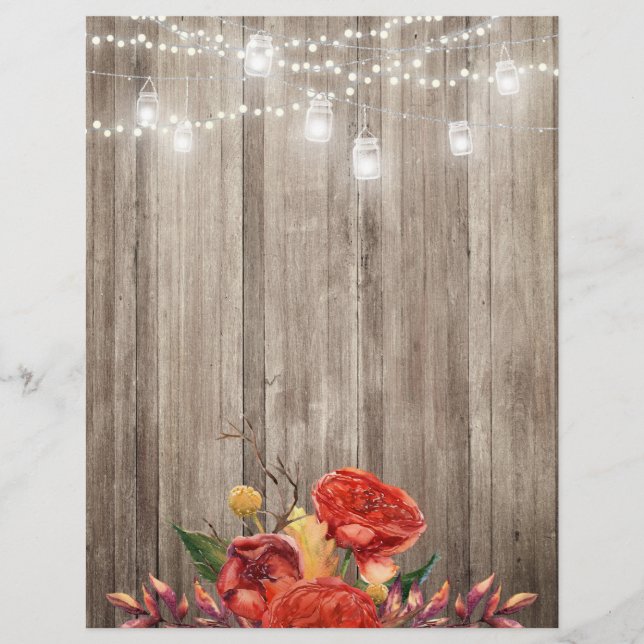 Lámina Papel de cuadernillo de flores y mason de otoño rú (Anverso)