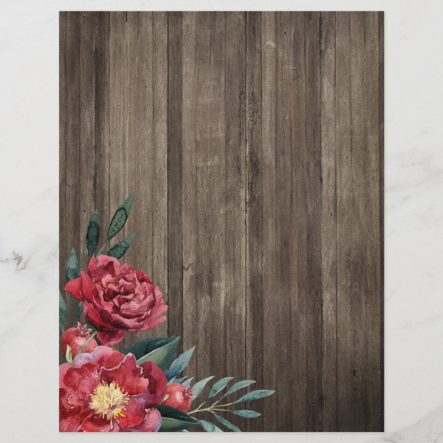 Lámina Papel de cuadernillo de madera de floral de otoño  (Anverso)