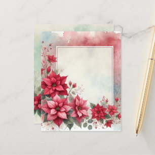 Lámina Papel de cuadernillo de marco de poinsettia lavado