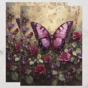 Lámina Papel de cuadernillo de mariposa morada del Rosa B