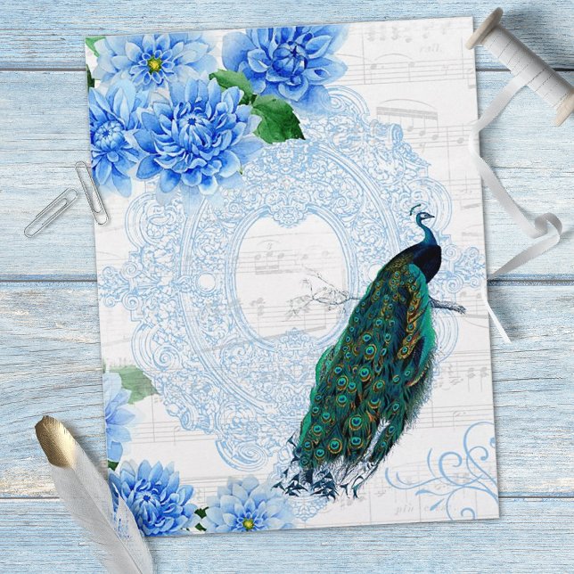 Lámina Papel de cuadernillo de pavo real azul floral (Subido por el creador)