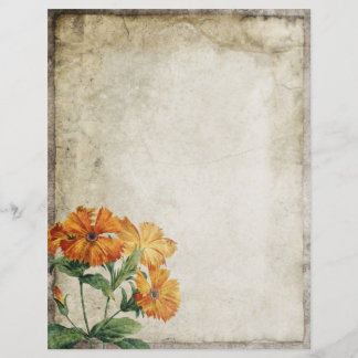 Lámina Papel de cuadernillo de pergamino de flores antigu