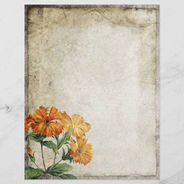 Lámina Papel de cuadernillo de pergamino de flores antigu (Anverso)