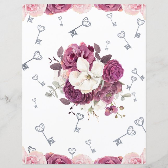 Lámina Papel de cuadernillo de platillos románticos flora (Anverso)