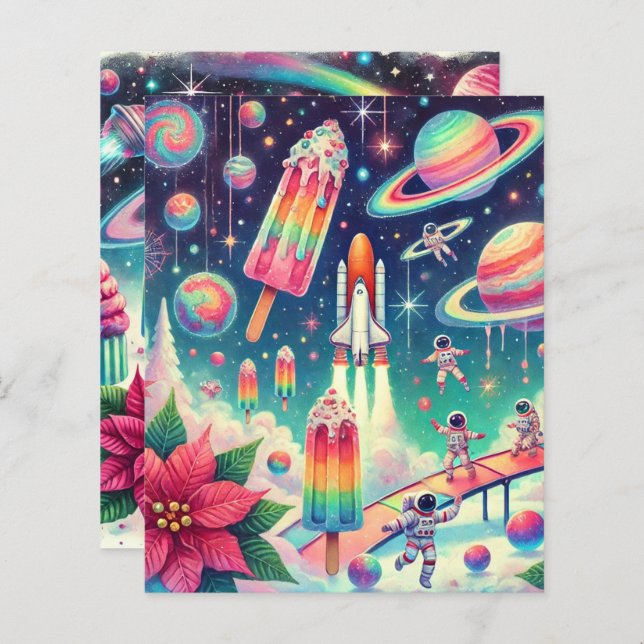 Lámina Papel de cuadernillo de puninsettia cósmica (Anverso / Reverso)