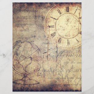 Lámina Papel de cuadernillo de vidrio y reloj vintage