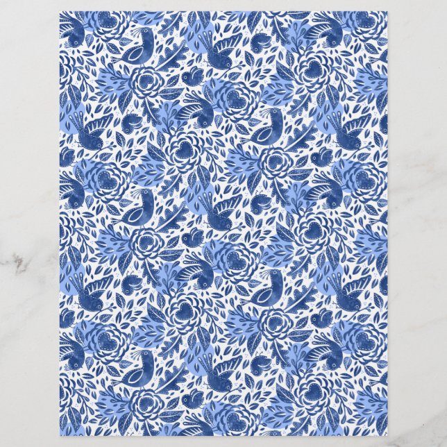 Lámina Papel de cuadernillo del patrón de pájaros azules  (Anverso)