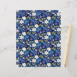 Lámina Papel de cuadernillo del patrón floral azul real m