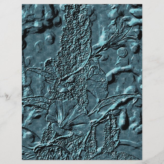 Lámina Papel de cuadernillo floral azul de gloria Grabado (Anverso)