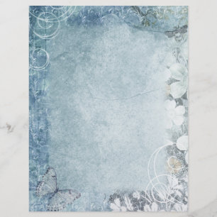 Lámina Papel de cuadernillo floral azul y blanco