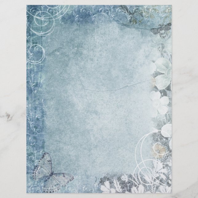 Lámina Papel de cuadernillo floral azul y blanco (Anverso)